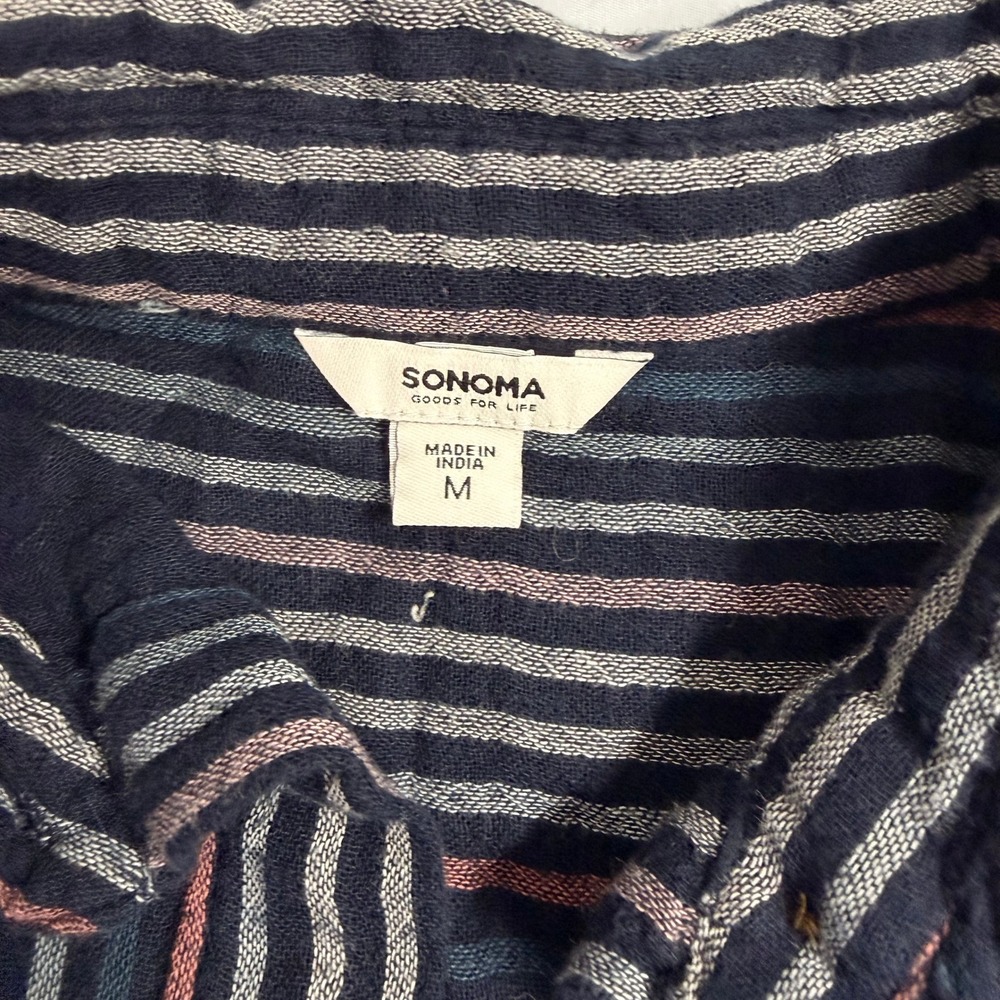 SONOMA Goods for Life Striped Button Down Shirt Dress Belted Midi Womens M - Picture 4 of 8